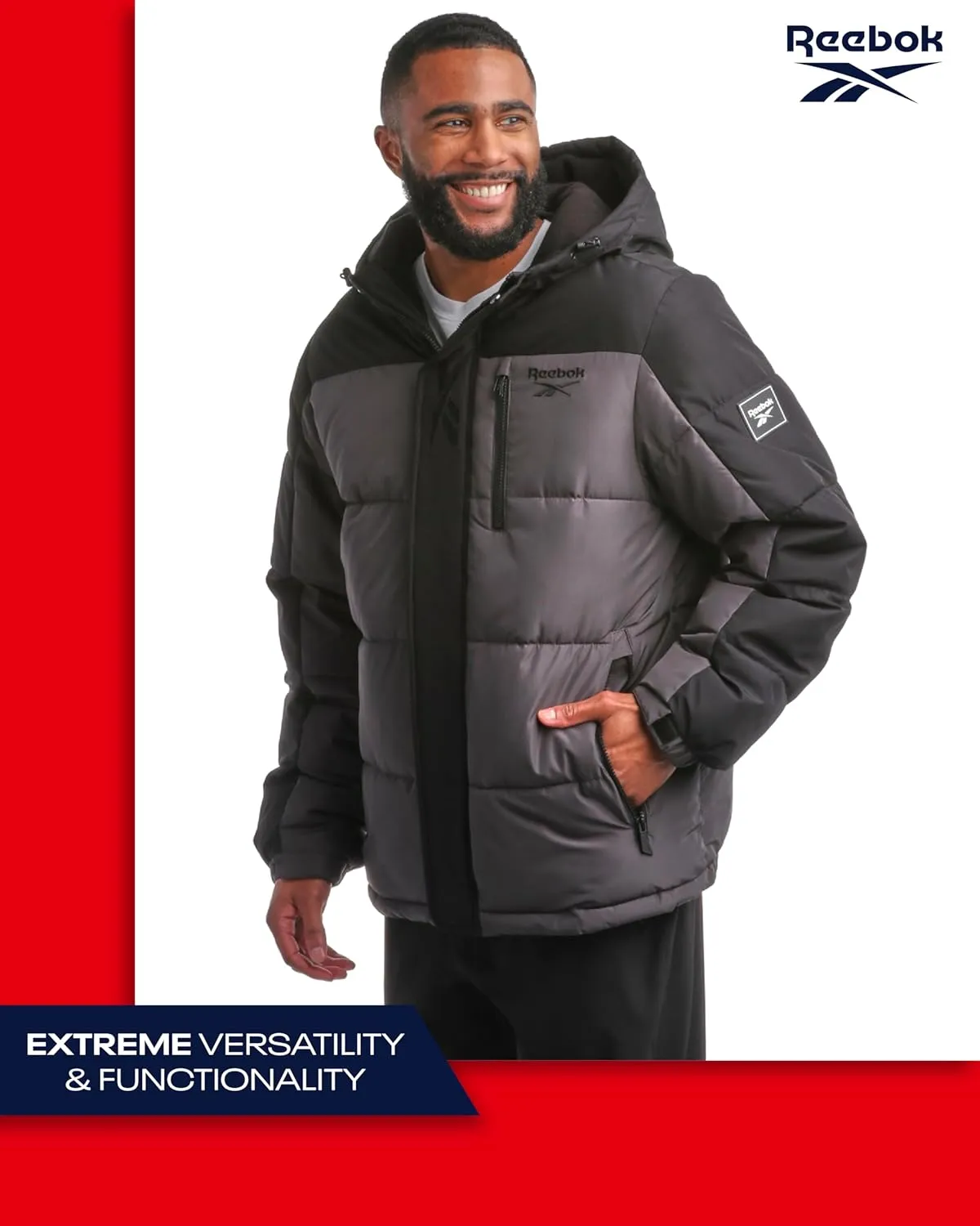 Reebok Men's Winter Jacket - Heavyweight Quilted Puffer Parka Coat - Weather Resistant Ski Jacket for Men (M-XXL)