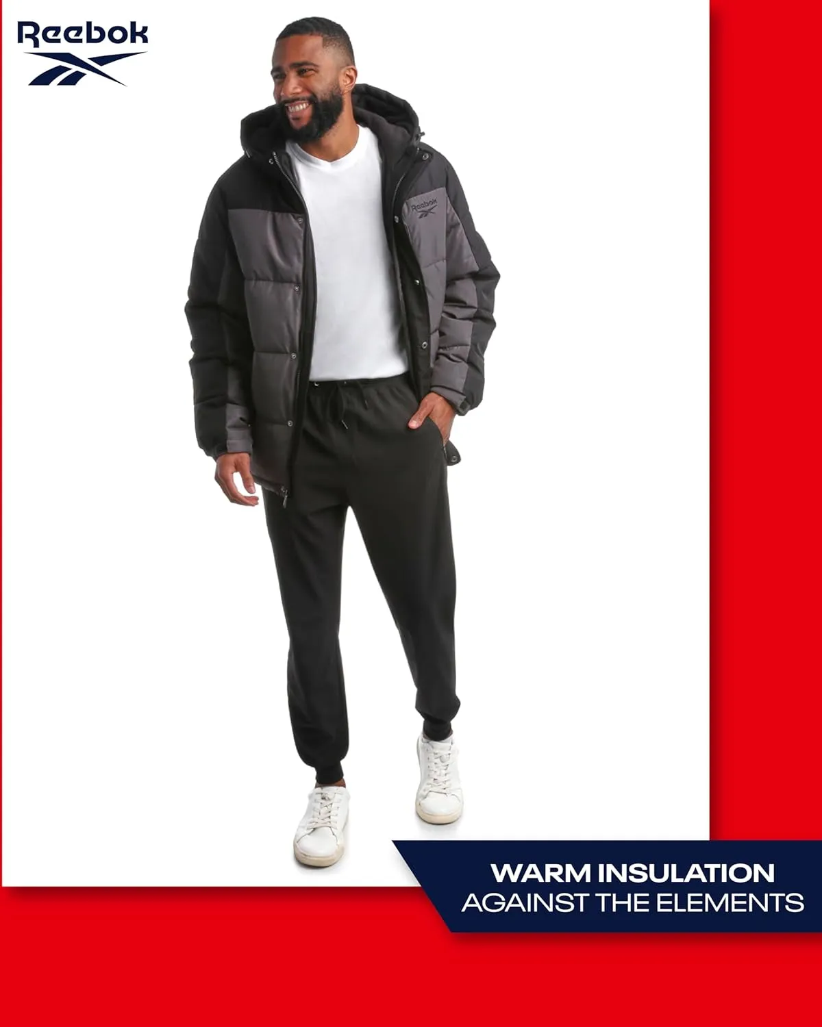 Reebok Men's Winter Jacket - Heavyweight Quilted Puffer Parka Coat - Weather Resistant Ski Jacket for Men (M-XXL)