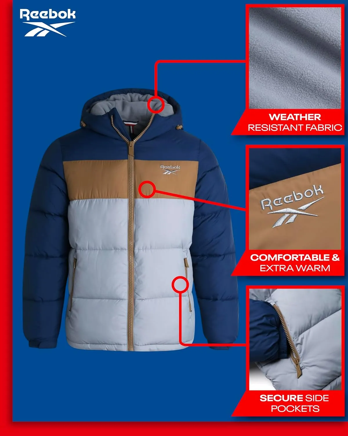 Reebok Men's Winter Jacket - Heavyweight Quilted Puffer Parka Coat - Weather Resistant Ski Jacket for Men (M-XXL)