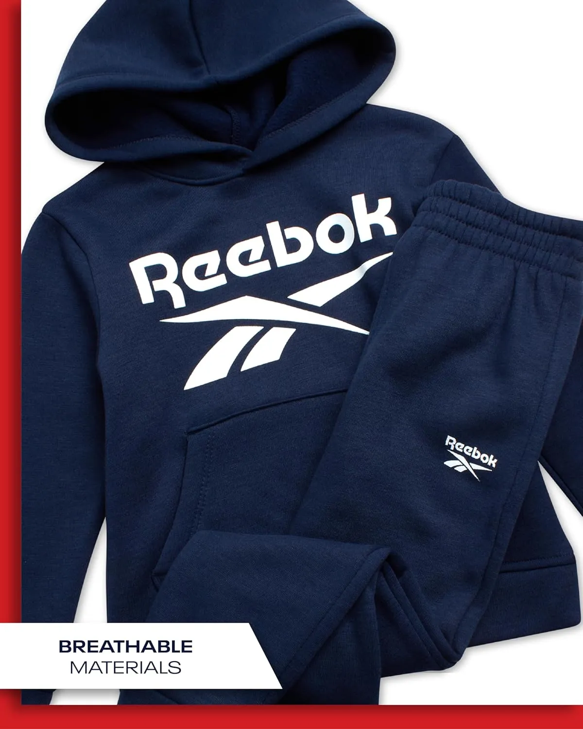 Reebok Toddler Boys' Sweatsuit Set - 2 Piece Active Fleece Hoodie Sweatshirt and Jogger Sweatpants Set for Boys (Sizes: 2T-7)