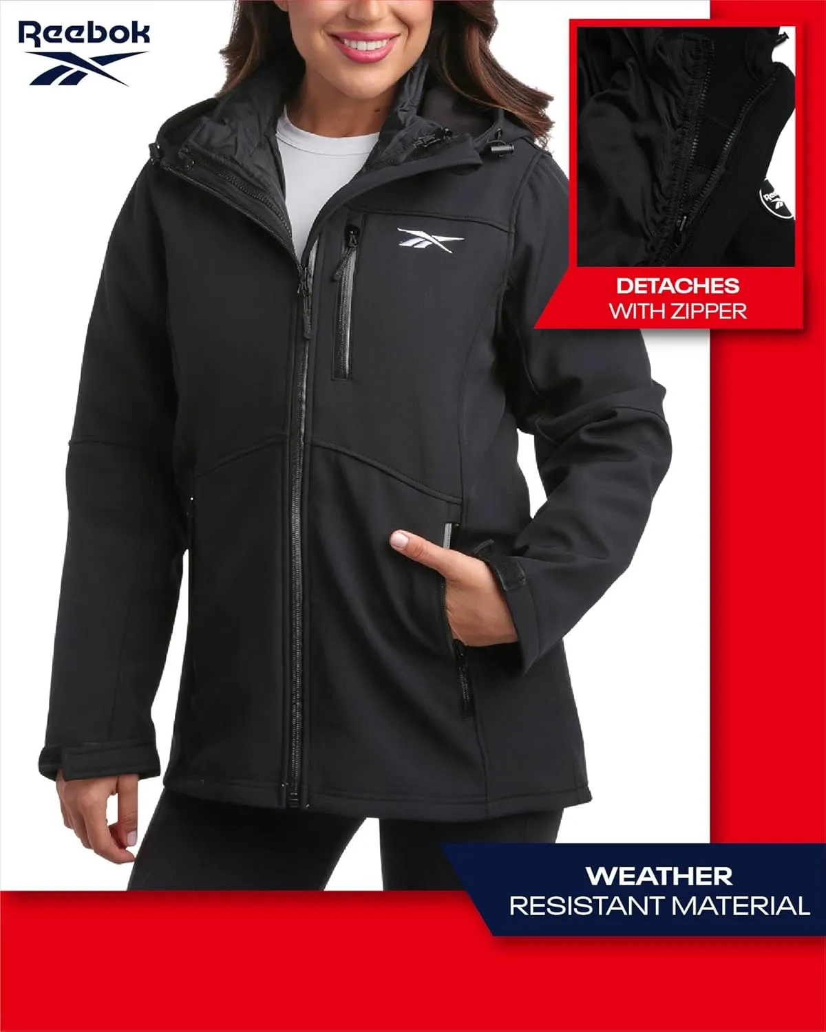 Reebok Womens Winter Coat  Waterproof Windbreaker Jacket with Removable Puffer Coat  System Jacket for Women (S-XL)