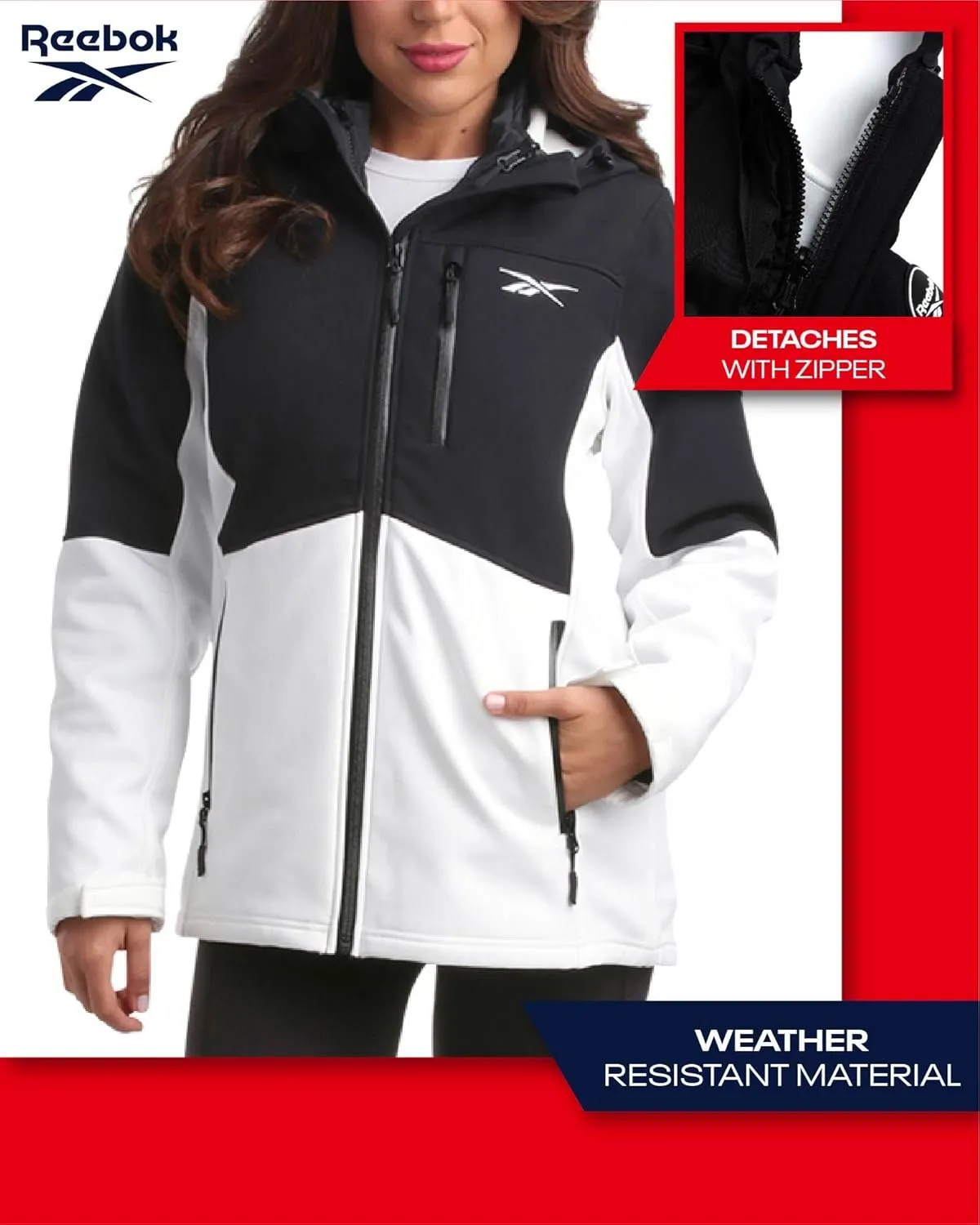Reebok Womens Winter Coat  Waterproof Windbreaker Jacket with Removable Puffer Coat  System Jacket for Women (S-XL)