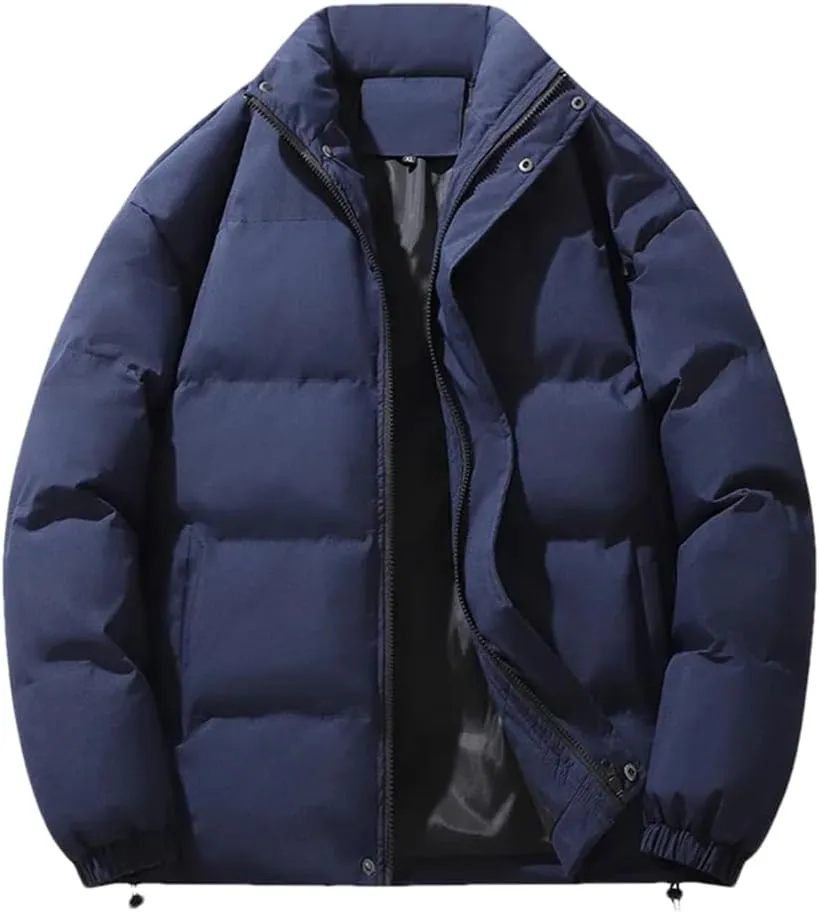 REHJJDFD Men Casual Thick Jackets Warm Parkas Solid Puffer Jacket Cotton-Padded Coats Outwear Top