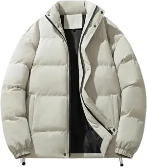 REHJJDFD Men Casual Thick Jackets Warm Parkas Solid Puffer Jacket Cotton-Padded Coats Outwear Top