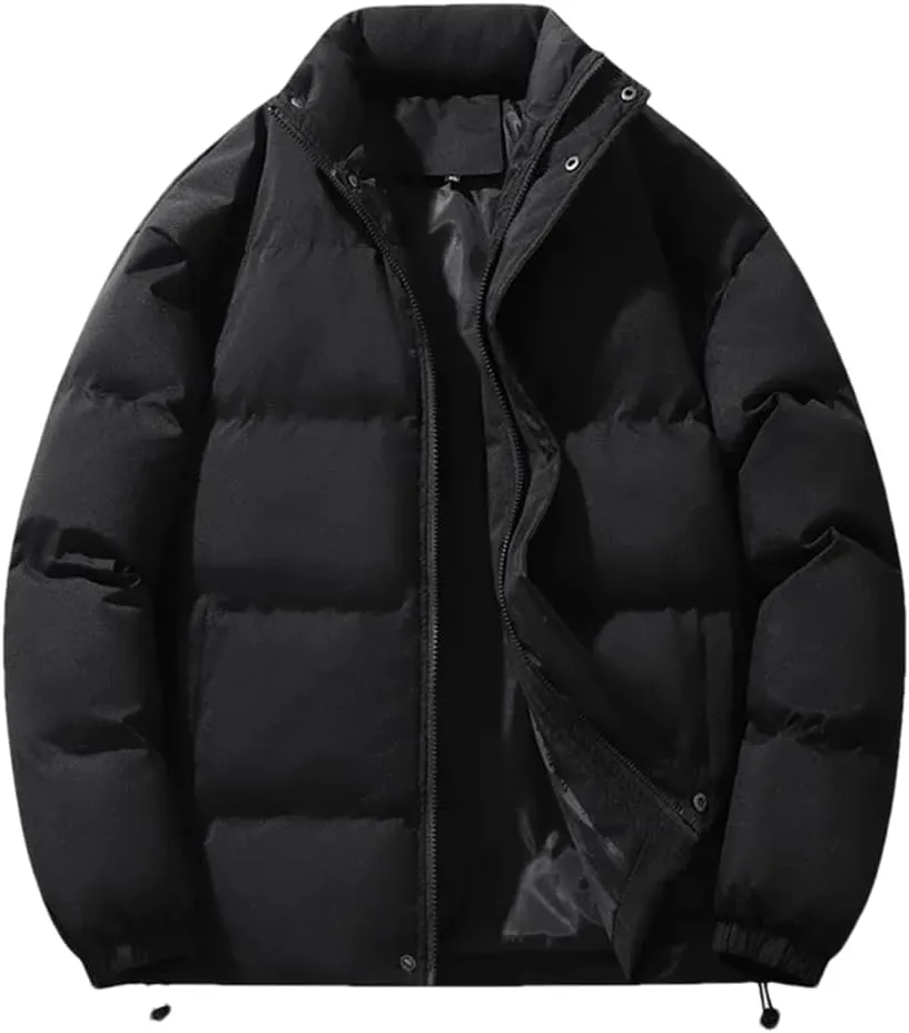 REHJJDFD Men Casual Thick Jackets Warm Parkas Solid Puffer Jacket Cotton-Padded Coats Outwear Top