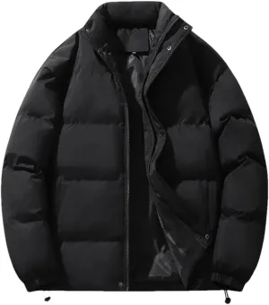 REHJJDFD Men Casual Thick Jackets Warm Parkas Solid Puffer Jacket Cotton-Padded Coats Outwear Top