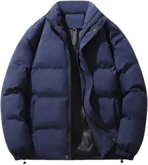 REHJJDFD Men Casual Thick Jackets Warm Parkas Solid Puffer Jacket Cotton-Padded Coats Outwear Top
