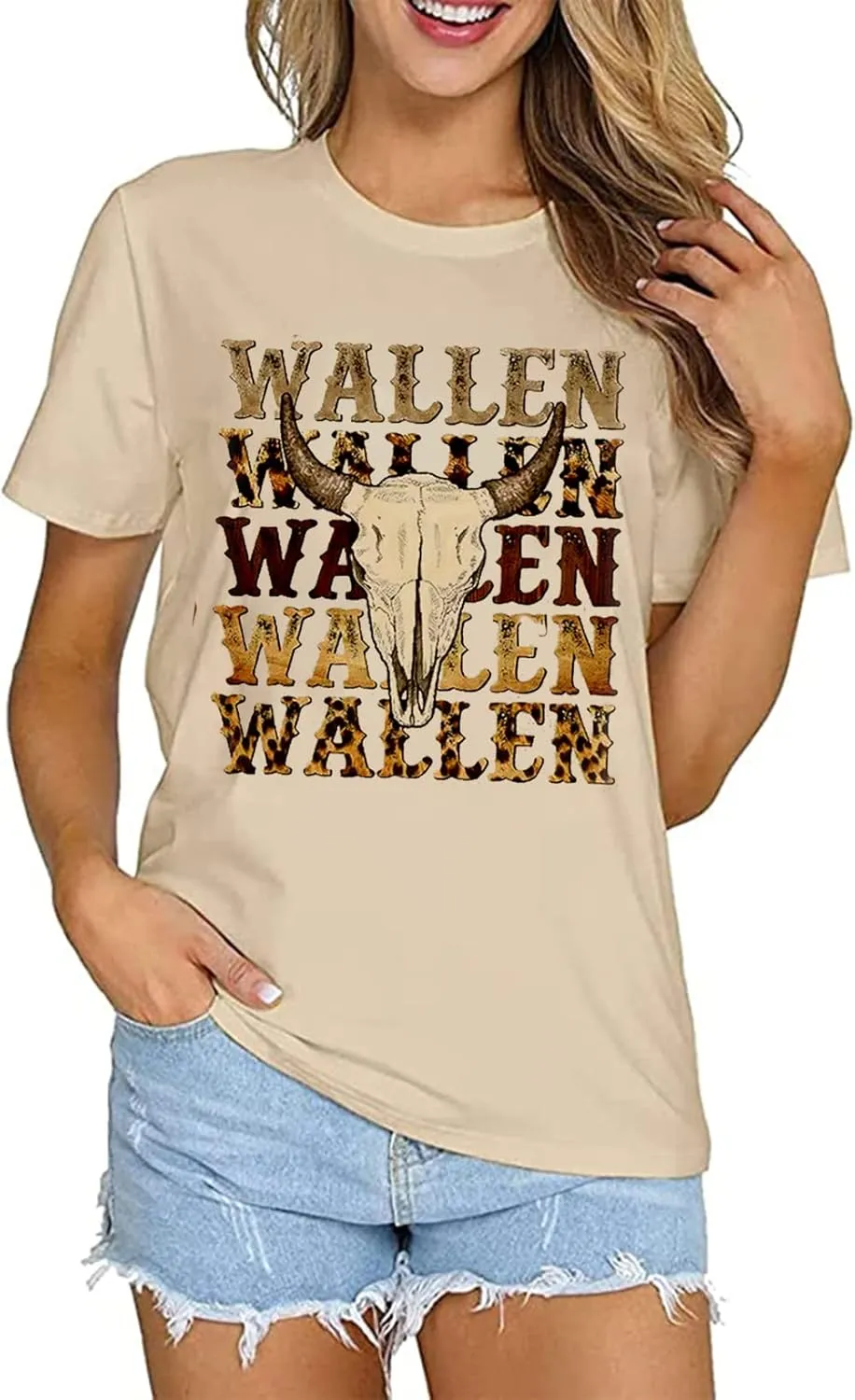 Retro Steer Skull Western T-Shirts Women Leopard Vintage Graphic Tees Country Concert Shirt Cowboy Short Sleeve Tops