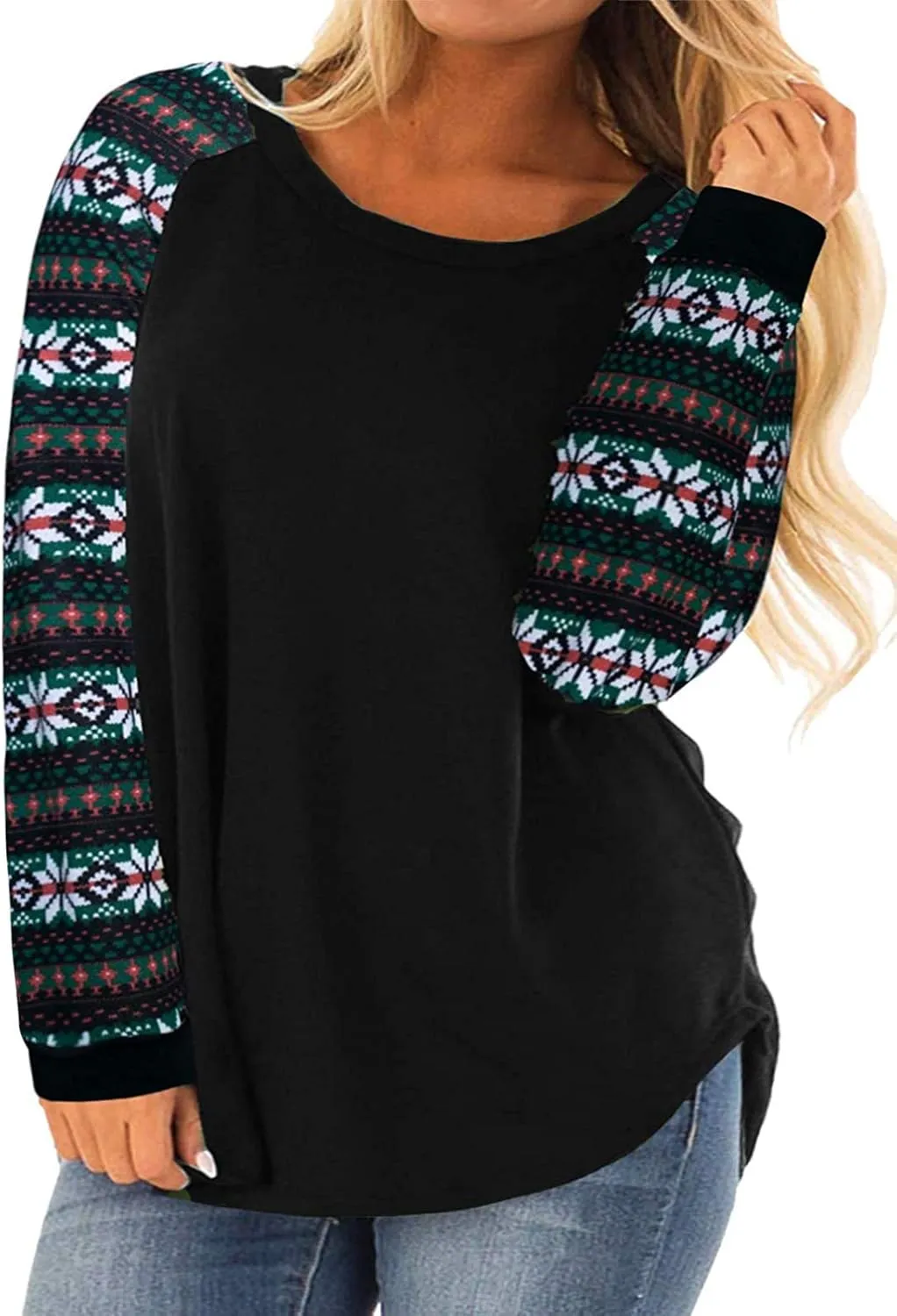ROSRISS Womens Plus Size Long Sleeve Tunic Crewneck Colorblock Striped Tee Shirt
