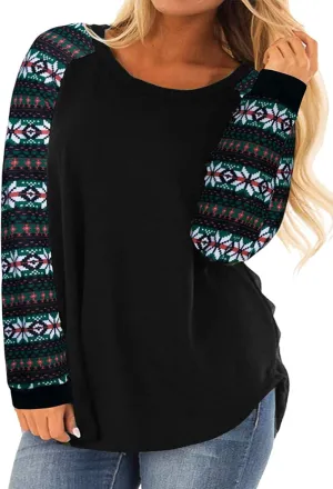 ROSRISS Womens Plus Size Long Sleeve Tunic Crewneck Colorblock Striped Tee Shirt