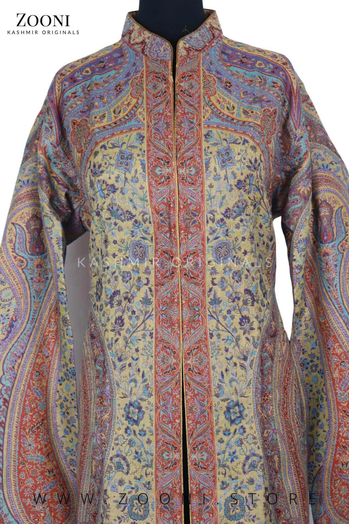 Royal - Limited Edition Stitched Kaani Woven Women's Luxury Coat - Mustard and Burnt Orange