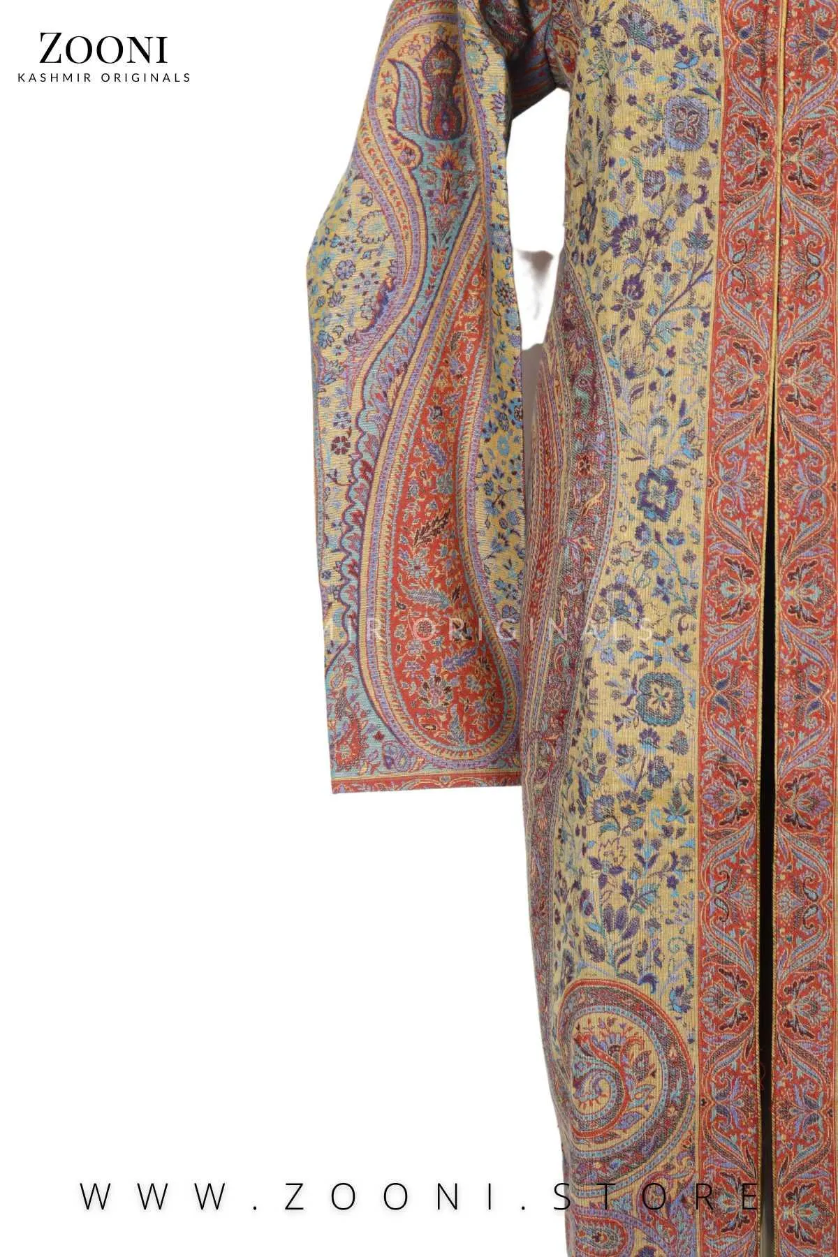 Royal - Limited Edition Stitched Kaani Woven Women's Luxury Coat - Mustard and Burnt Orange