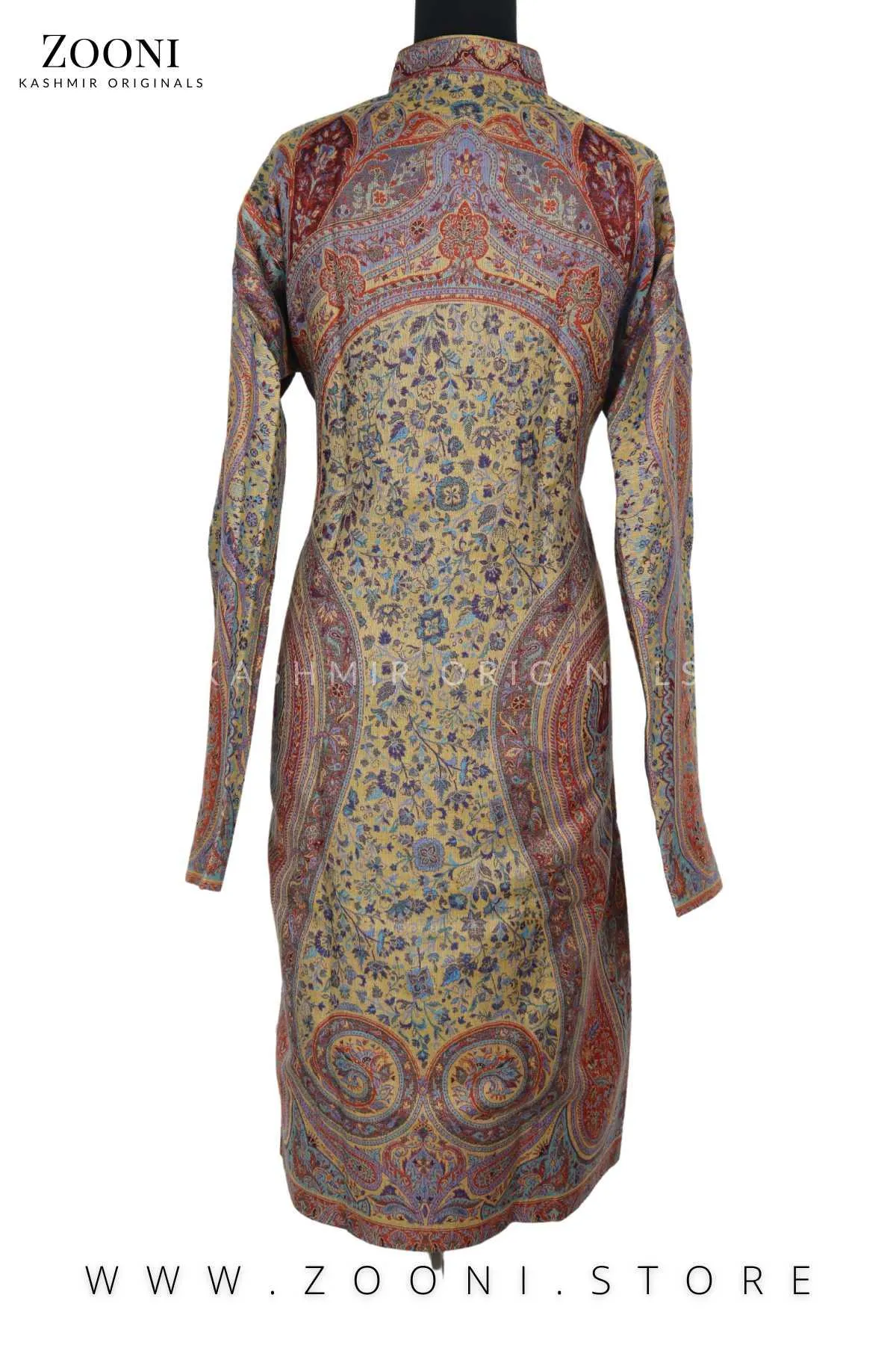 Royal - Limited Edition Stitched Kaani Woven Women's Luxury Coat - Mustard and Burnt Orange