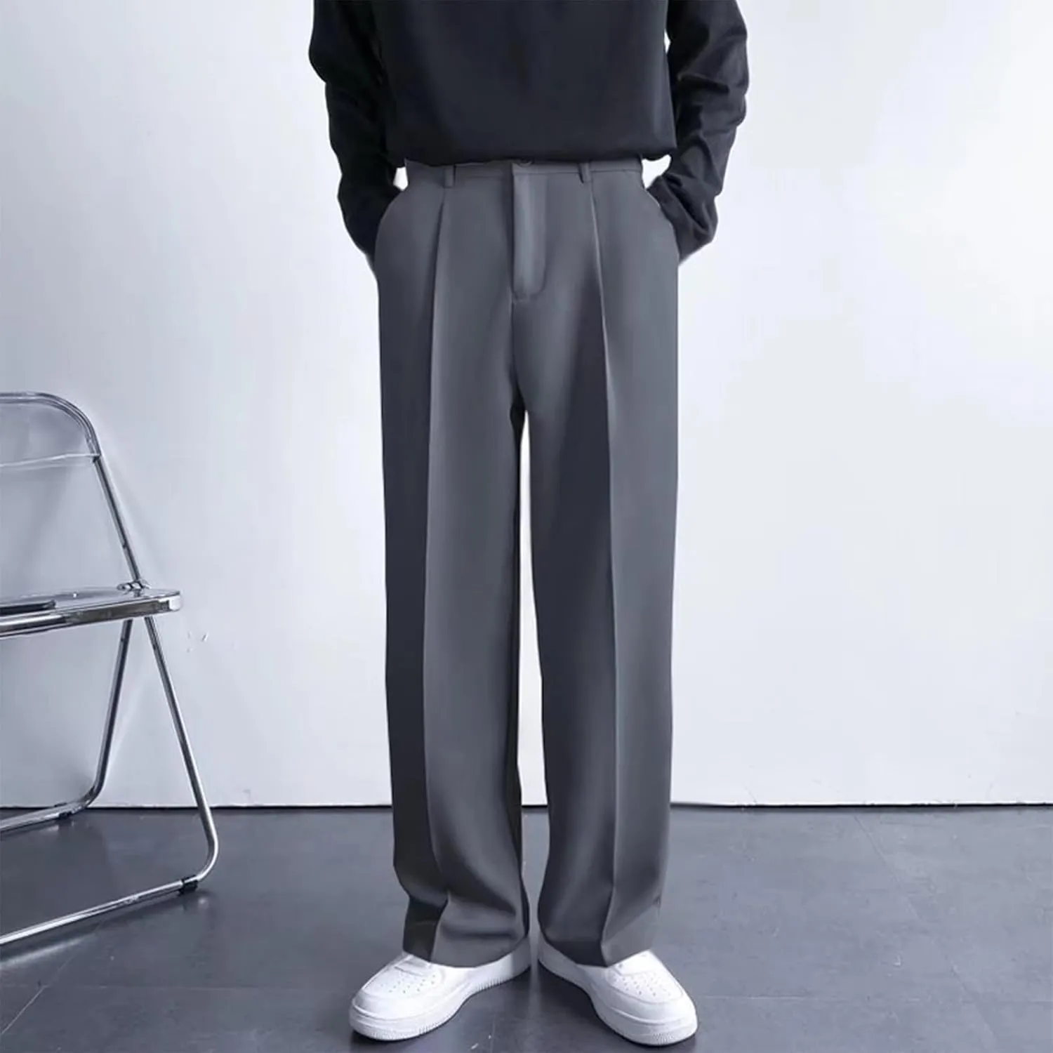 RTRDE Men's Pants Business Casual Pants Loose Solid Color Pleated Dress Pants Trousers for Men, 32-38