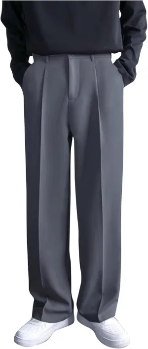 RTRDE Men's Pants Business Casual Pants Loose Solid Color Pleated Dress Pants Trousers for Men, 32-38