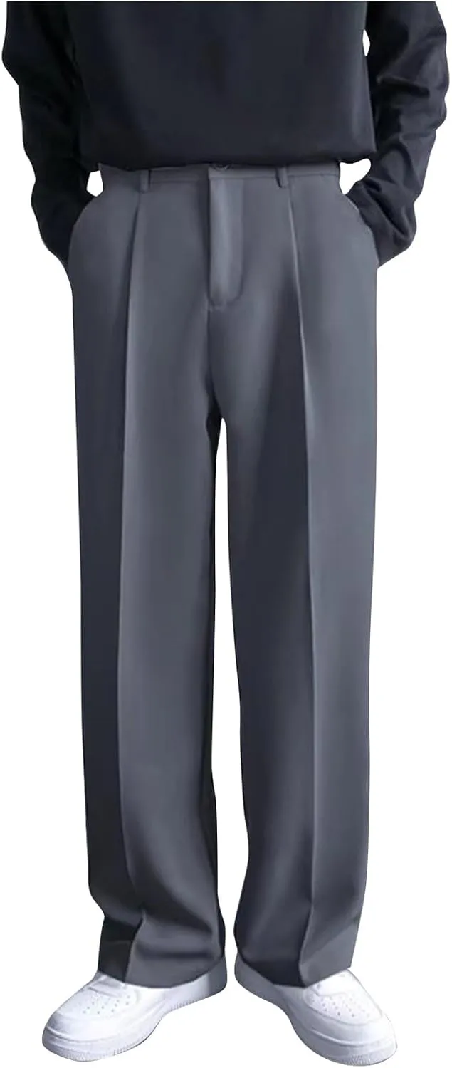 RTRDE Men's Pants Business Casual Pants Loose Solid Color Pleated Dress Pants Trousers for Men, 32-38