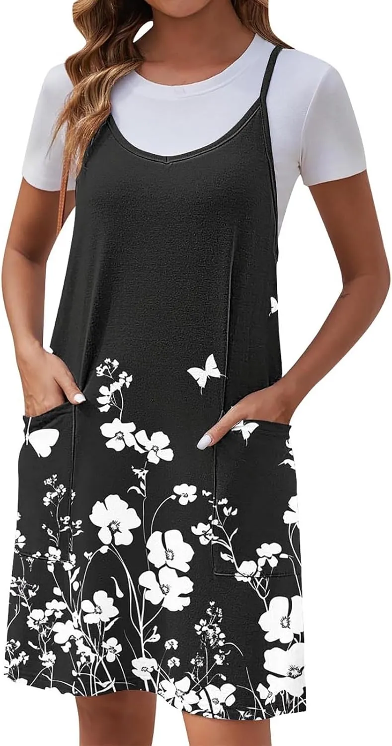 Ruziyoog Women's Summer Sleeveless Tank Dress 2025 Floral Print Spaghetti Straps Sun Dress Casual Short Mini Beach Dresses
