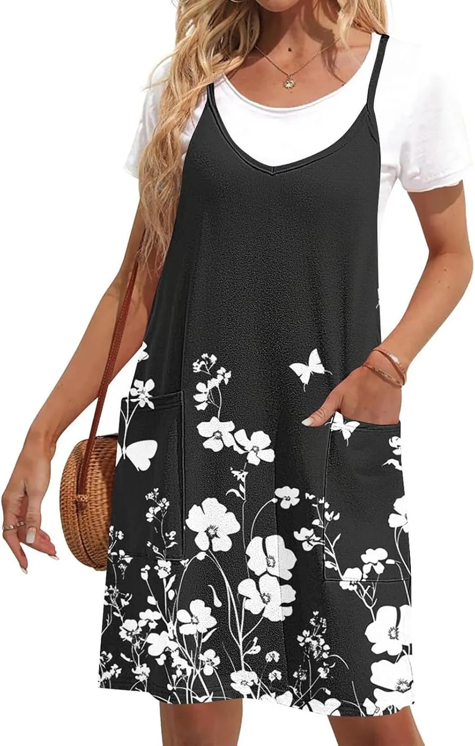 Ruziyoog Women's Summer Sleeveless Tank Dress 2025 Floral Print Spaghetti Straps Sun Dress Casual Short Mini Beach Dresses