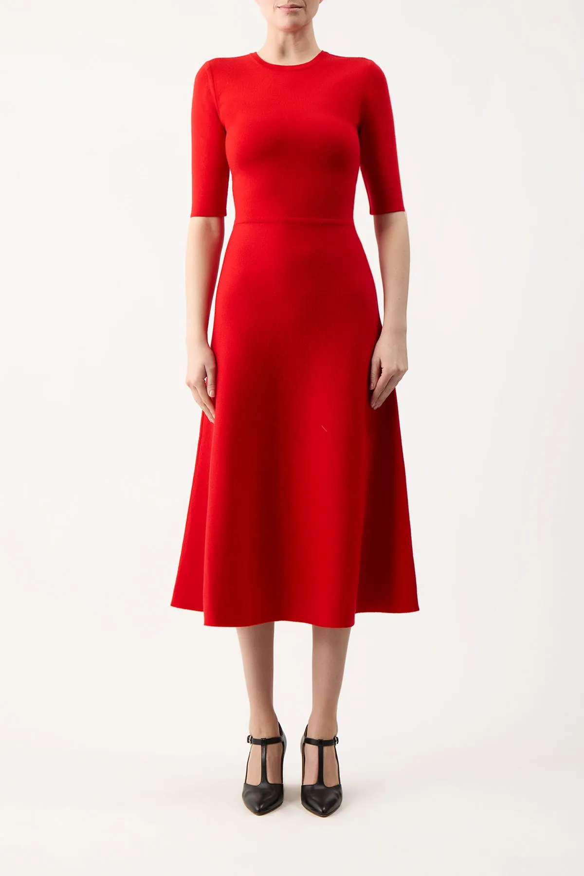 Seymore Knit Midi Dress in Red Topaz Merino Wool Cashmere