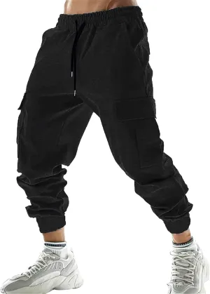 Slim Fit Cargo Pants Mens Multi-Pockets Solid Jpggers Sweatpants Drawstring Outdoor Athletic Cotton Lounge Track Pants