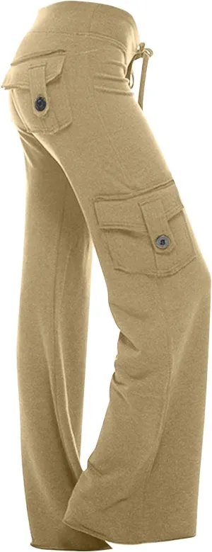 SMIDOW Plus Size Yoga Cargo Pants for Women with Pockets Loose Comfy Stretchy Wide Leg Bootcut Athletic Workout Leggings