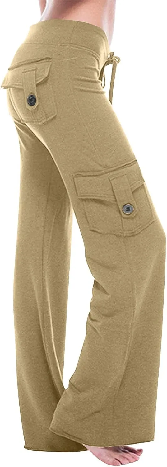 SMIDOW Plus Size Yoga Cargo Pants for Women with Pockets Loose Comfy Stretchy Wide Leg Bootcut Athletic Workout Leggings