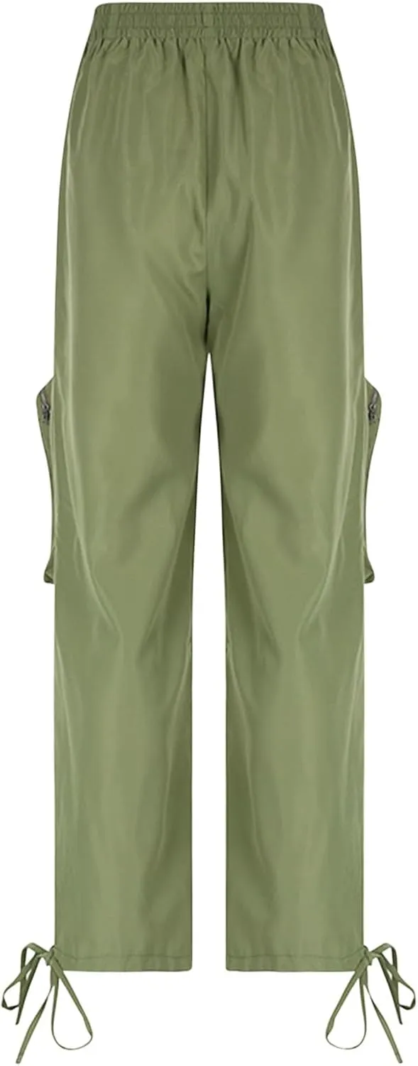 SMIDOW Womens Baggy Cargo Pants Streetwear y2k Clothes Relax Fit Drawstring Elastic Waist Parachute Pant Trousers