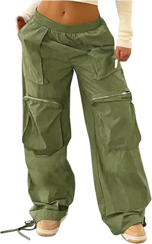 SMIDOW Womens Baggy Cargo Pants Streetwear y2k Clothes Relax Fit Drawstring Elastic Waist Parachute Pant Trousers