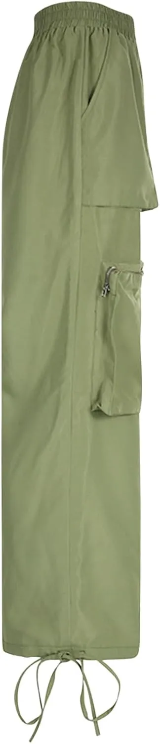 SMIDOW Womens Baggy Cargo Pants Streetwear y2k Clothes Relax Fit Drawstring Elastic Waist Parachute Pant Trousers