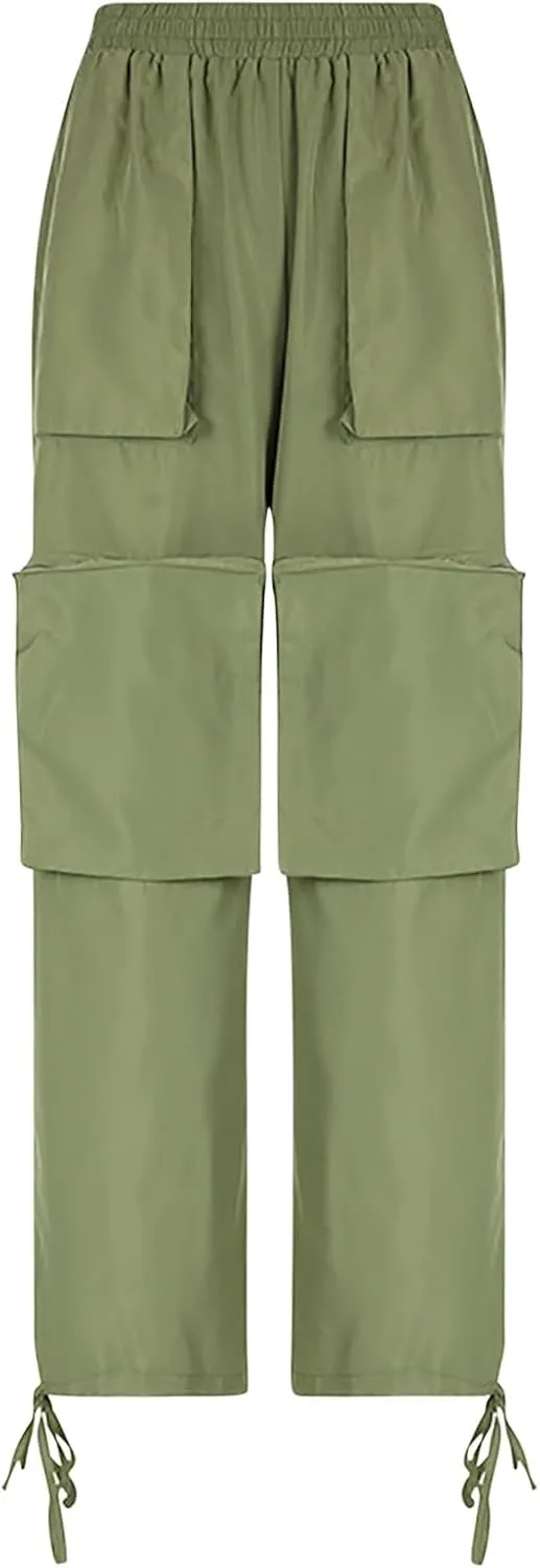SMIDOW Womens Baggy Cargo Pants Streetwear y2k Clothes Relax Fit Drawstring Elastic Waist Parachute Pant Trousers