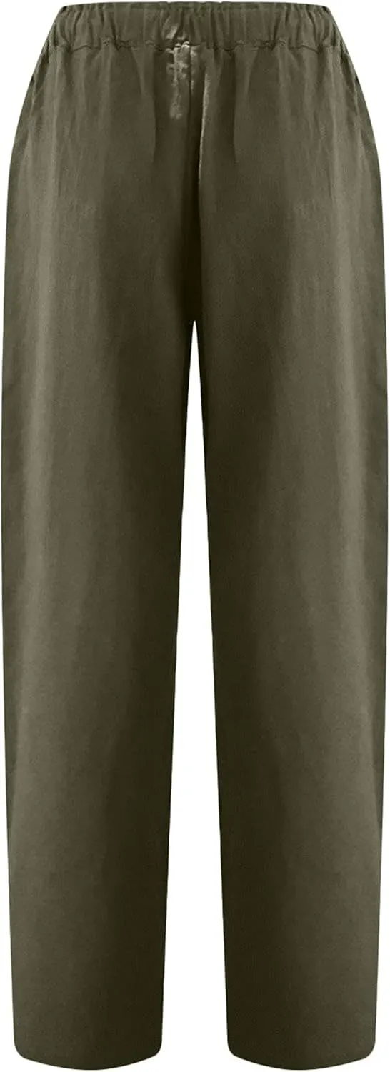 SMIDOW Women's Capris and Cropped Pants Drawstring Elastic High Waist Straight Leg Casual Loose Lounge Linen Pant Trousers