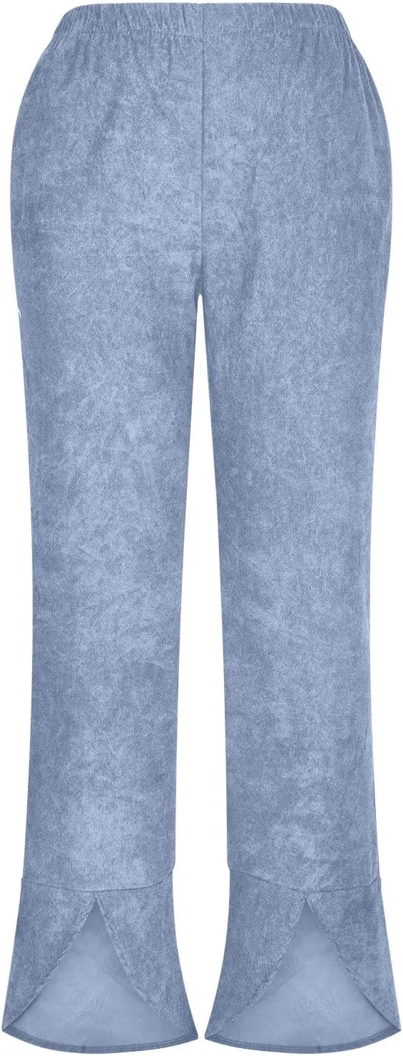 SMIDOW Womens Elastic High Waist Cotton Pants with Pockets Dressy Casual Loose Cropped Pant Comfy Lounge Trousers