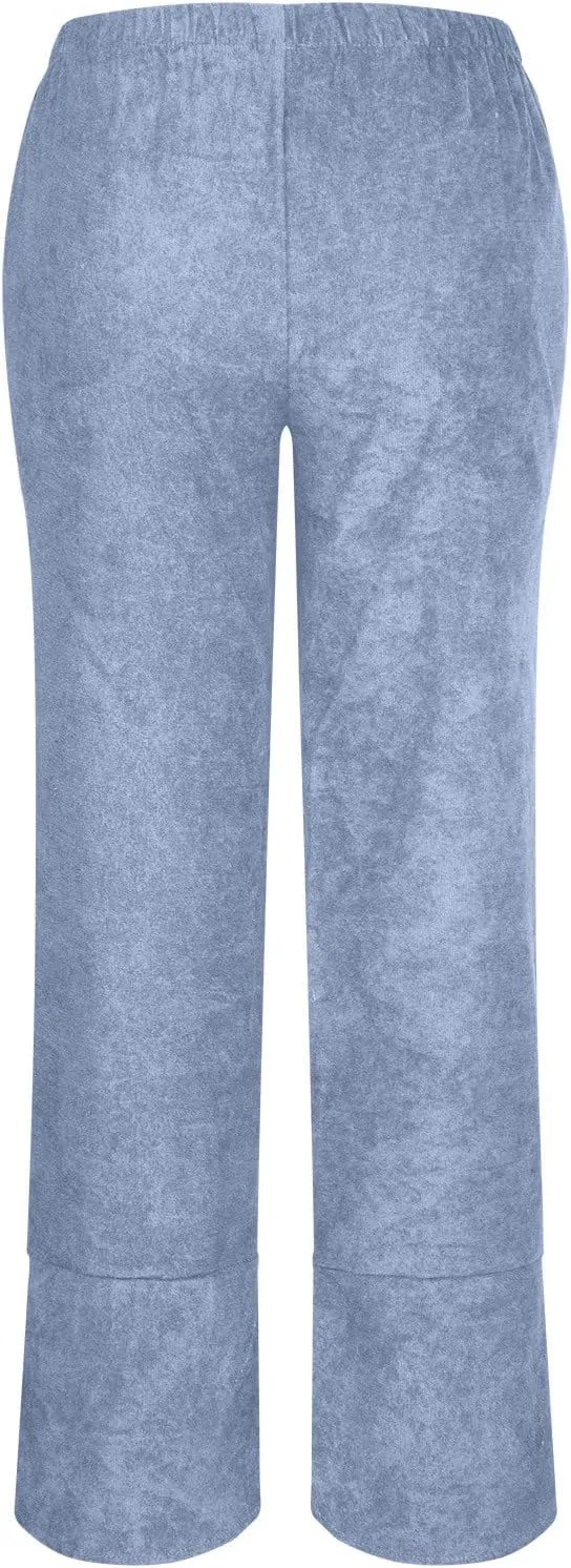 SMIDOW Womens Elastic High Waist Cotton Pants with Pockets Dressy Casual Loose Cropped Pant Comfy Lounge Trousers