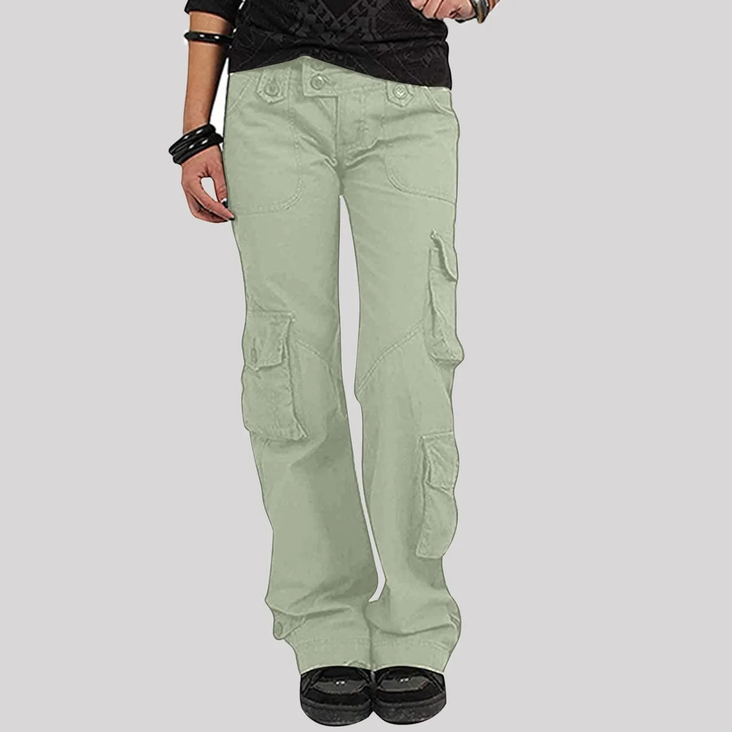 SMIDOW Womens Hiking Cargo Pants Casual Military Army Work Pants High Waist Wide Leg Hippie Punk Trousers