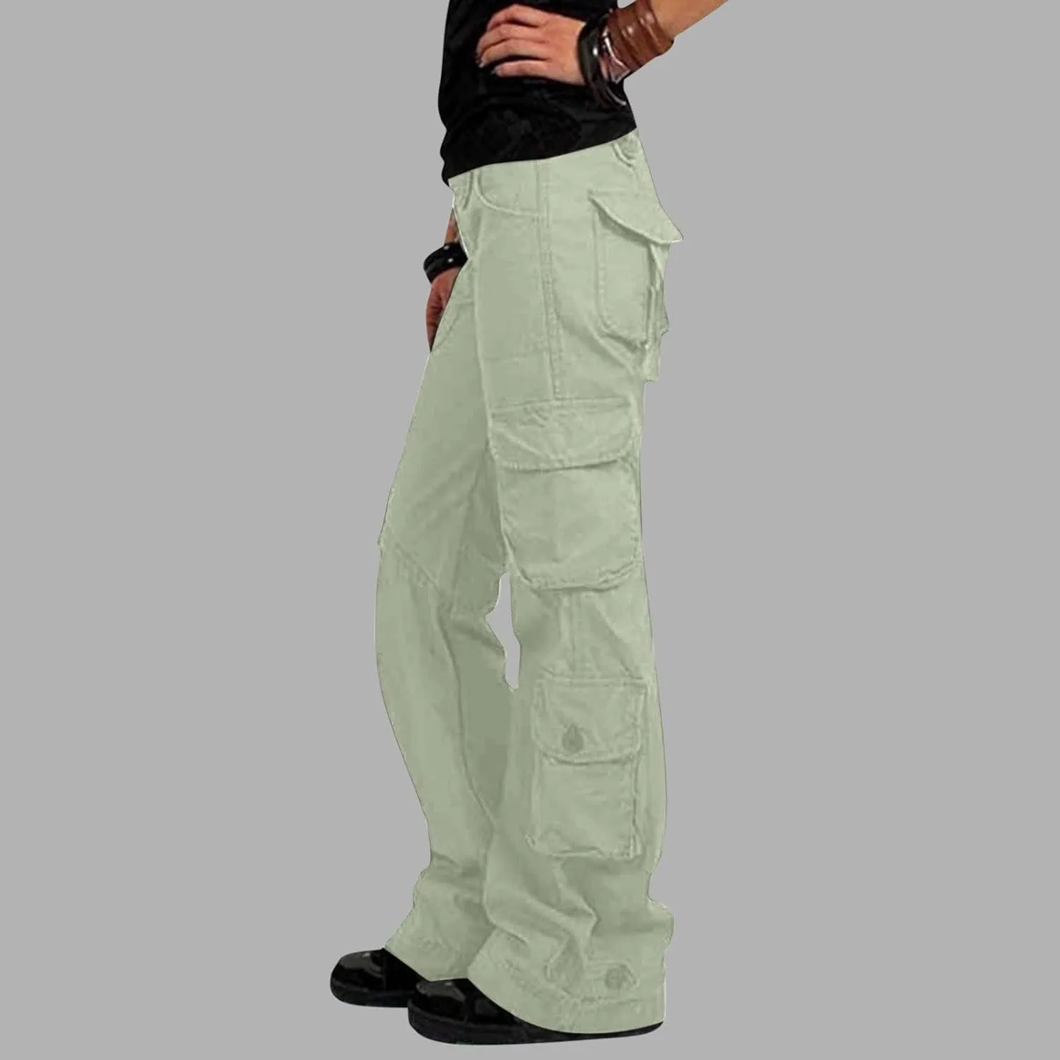 SMIDOW Womens Hiking Cargo Pants Casual Military Army Work Pants High Waist Wide Leg Hippie Punk Trousers