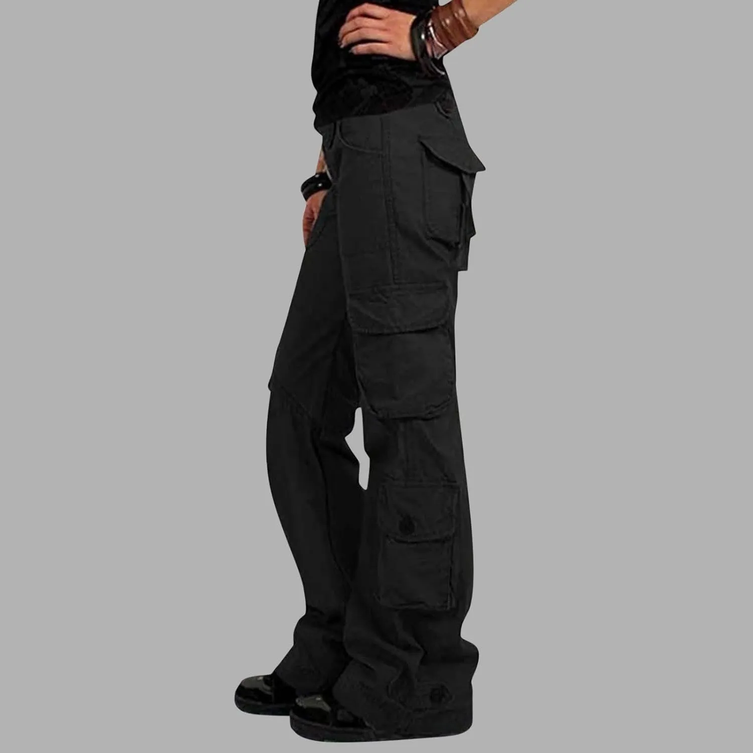 SMIDOW Womens Hiking Cargo Pants Casual Military Army Work Pants High Waist Wide Leg Hippie Punk Trousers