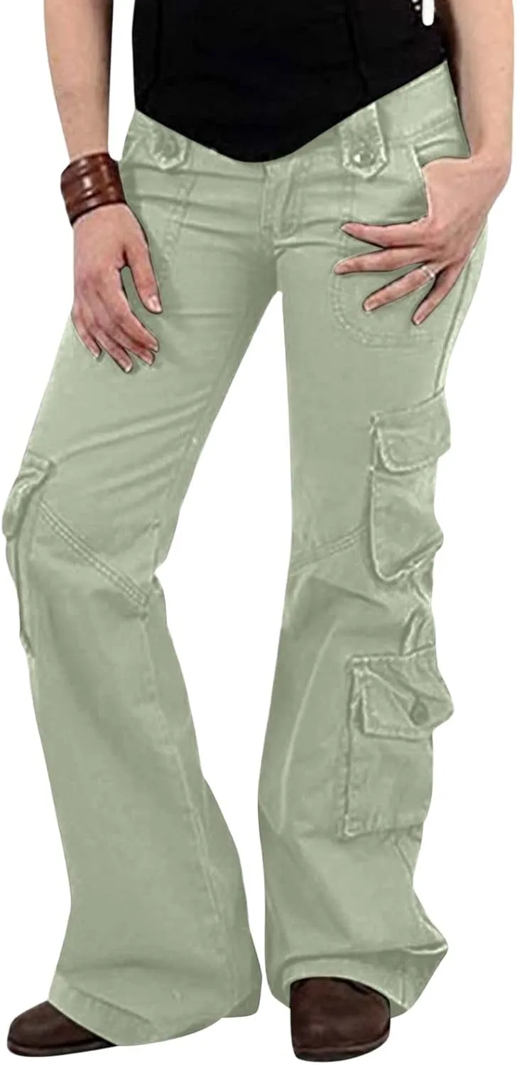 SMIDOW Womens Hiking Cargo Pants Casual Military Army Work Pants High Waist Wide Leg Hippie Punk Trousers
