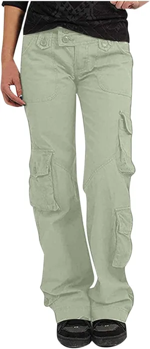 SMIDOW Womens Hiking Cargo Pants Casual Military Army Work Pants High Waist Wide Leg Hippie Punk Trousers