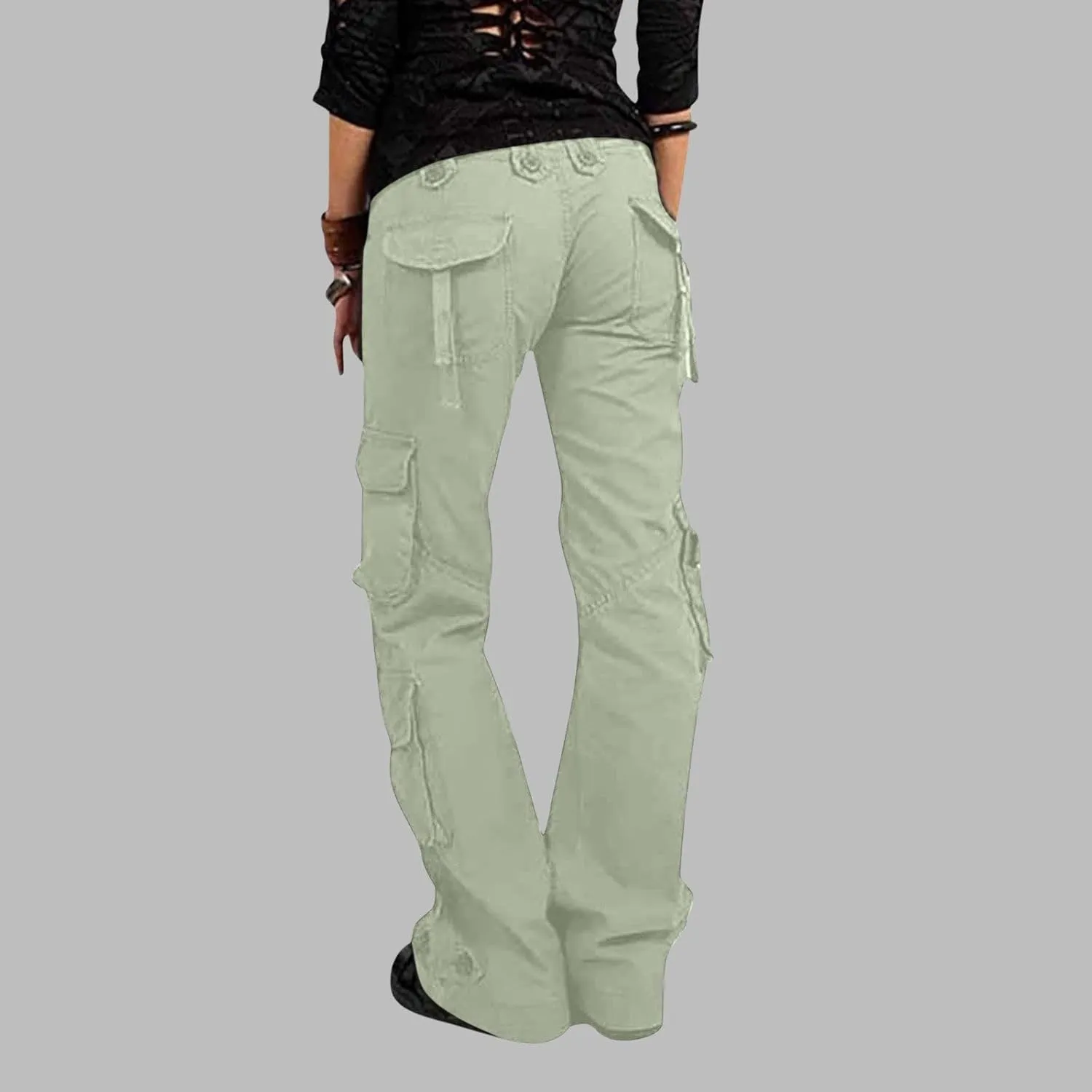 SMIDOW Womens Hiking Cargo Pants Casual Military Army Work Pants High Waist Wide Leg Hippie Punk Trousers