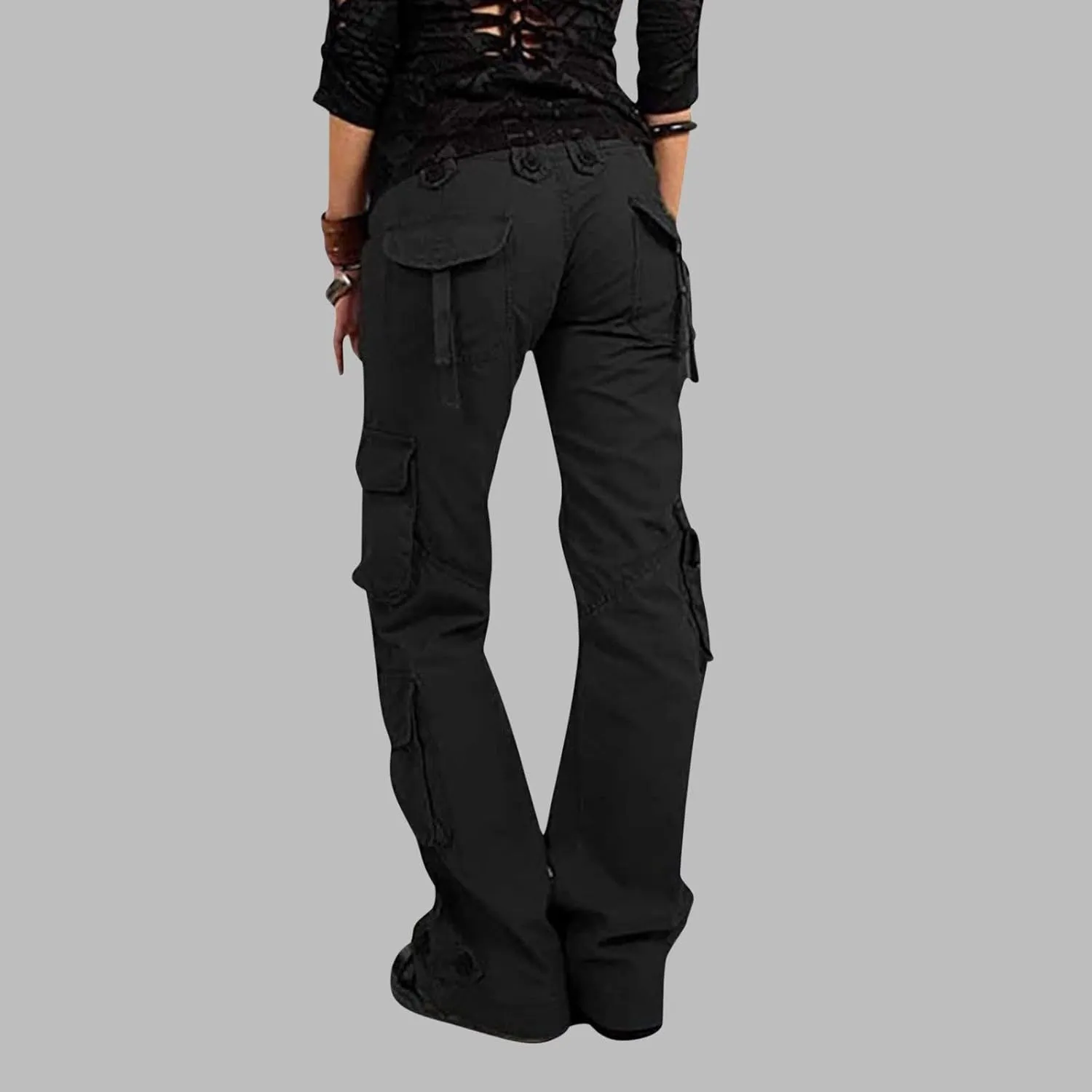 SMIDOW Womens Hiking Cargo Pants Casual Military Army Work Pants High Waist Wide Leg Hippie Punk Trousers