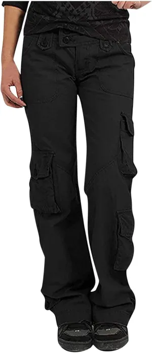 SMIDOW Womens Hiking Cargo Pants Casual Military Army Work Pants High Waist Wide Leg Hippie Punk Trousers