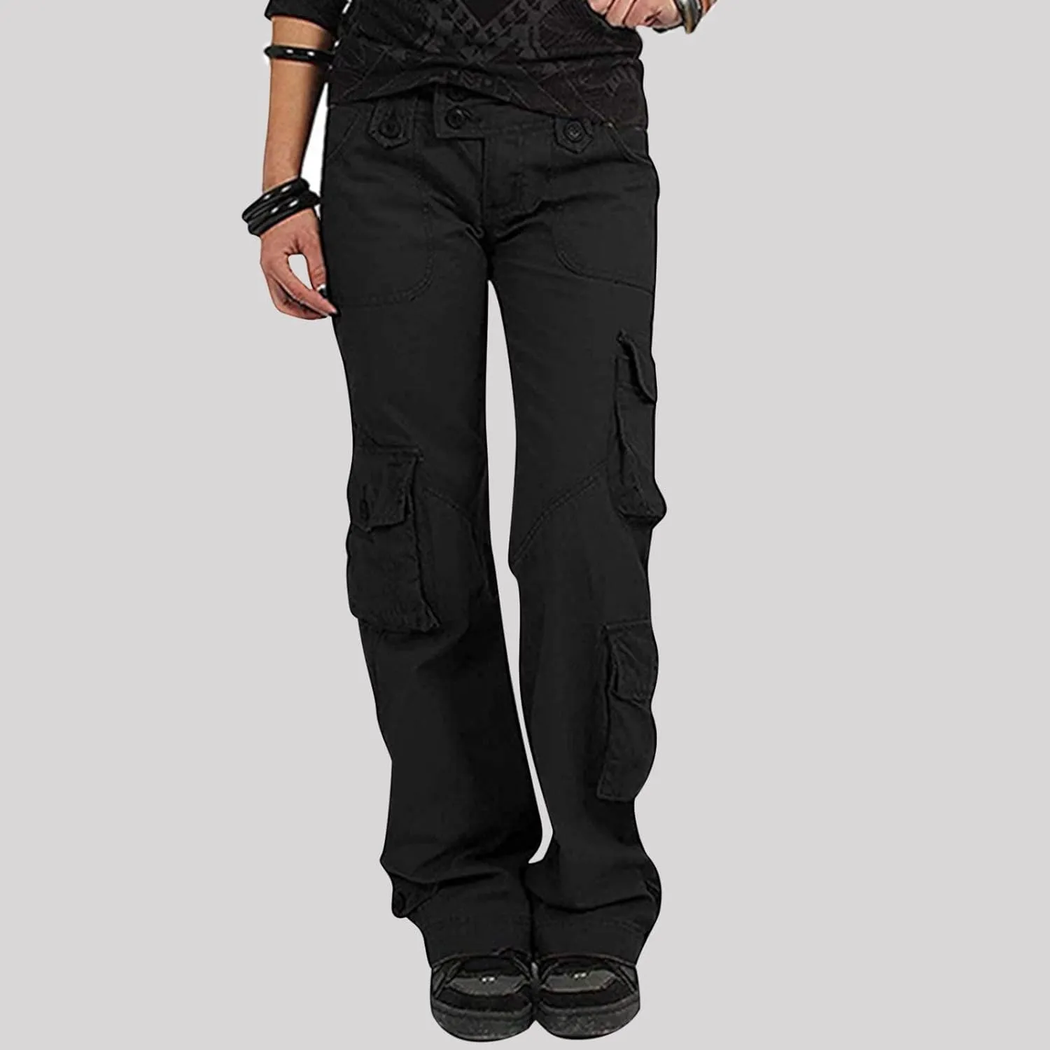 SMIDOW Womens Hiking Cargo Pants Casual Military Army Work Pants High Waist Wide Leg Hippie Punk Trousers