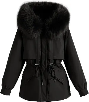 Smoneyful Womens Down Jacket with Hood Thicked Puffer Jacket Packable Cotton-Padded Jacket Winter Loose Parka Jacket Coat
