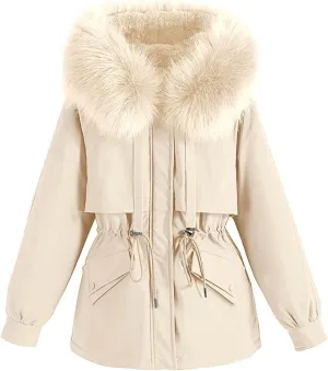 Smoneyful Womens Down Jacket with Hood Thicked Puffer Jacket Packable Cotton-Padded Jacket Winter Loose Parka Jacket Coat