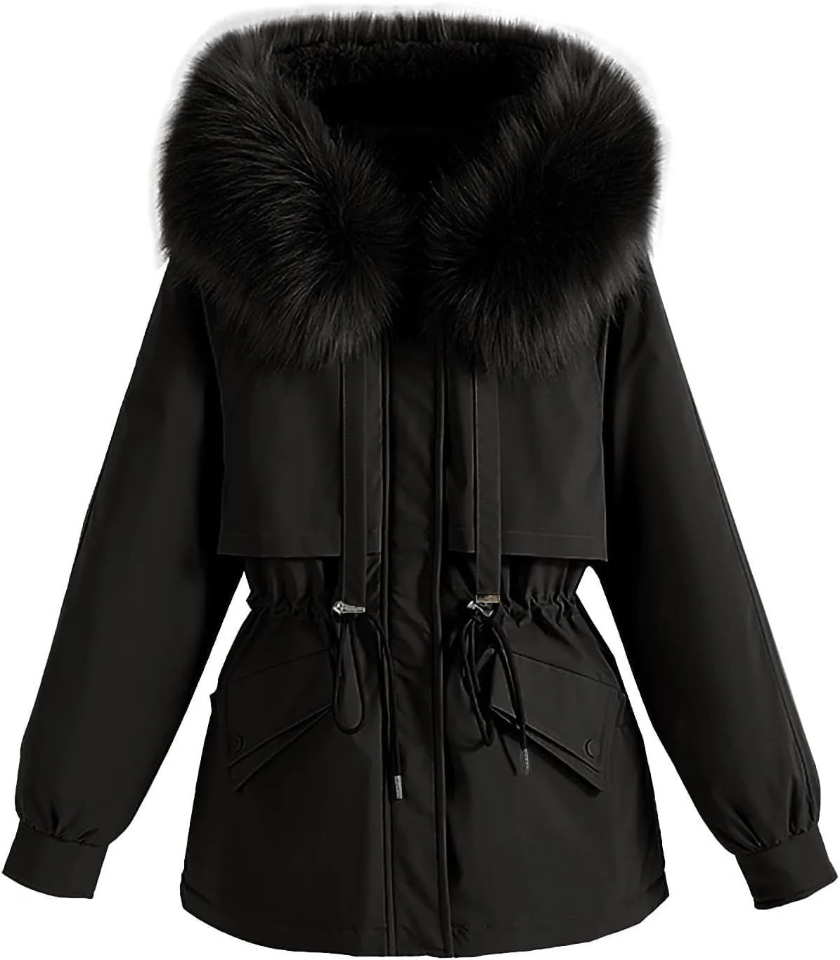 Smoneyful Womens Down Jacket with Hood Thicked Puffer Jacket Packable Cotton-Padded Jacket Winter Loose Parka Jacket Coat