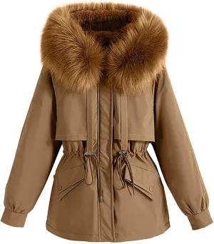 Smoneyful Womens Down Jacket with Hood Thicked Puffer Jacket Packable Cotton-Padded Jacket Winter Loose Parka Jacket Coat