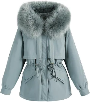 Smoneyful Womens Down Jacket with Hood Thicked Puffer Jacket Packable Cotton-Padded Jacket Winter Loose Parka Jacket Coat