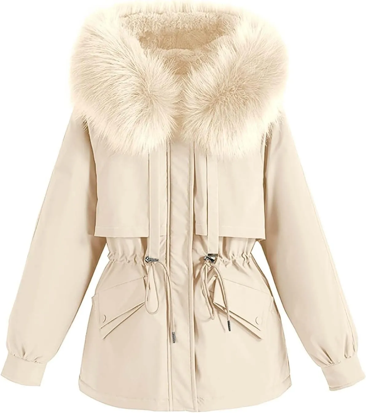 Smoneyful Womens Down Jacket with Hood Thicked Puffer Jacket Packable Cotton-Padded Jacket Winter Loose Parka Jacket Coat