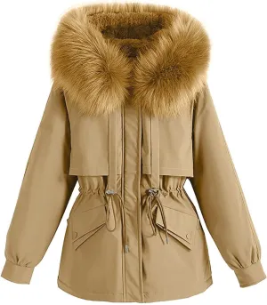 Smoneyful Womens Down Jacket with Hood Thicked Puffer Jacket Packable Cotton-Padded Jacket Winter Loose Parka Jacket Coat