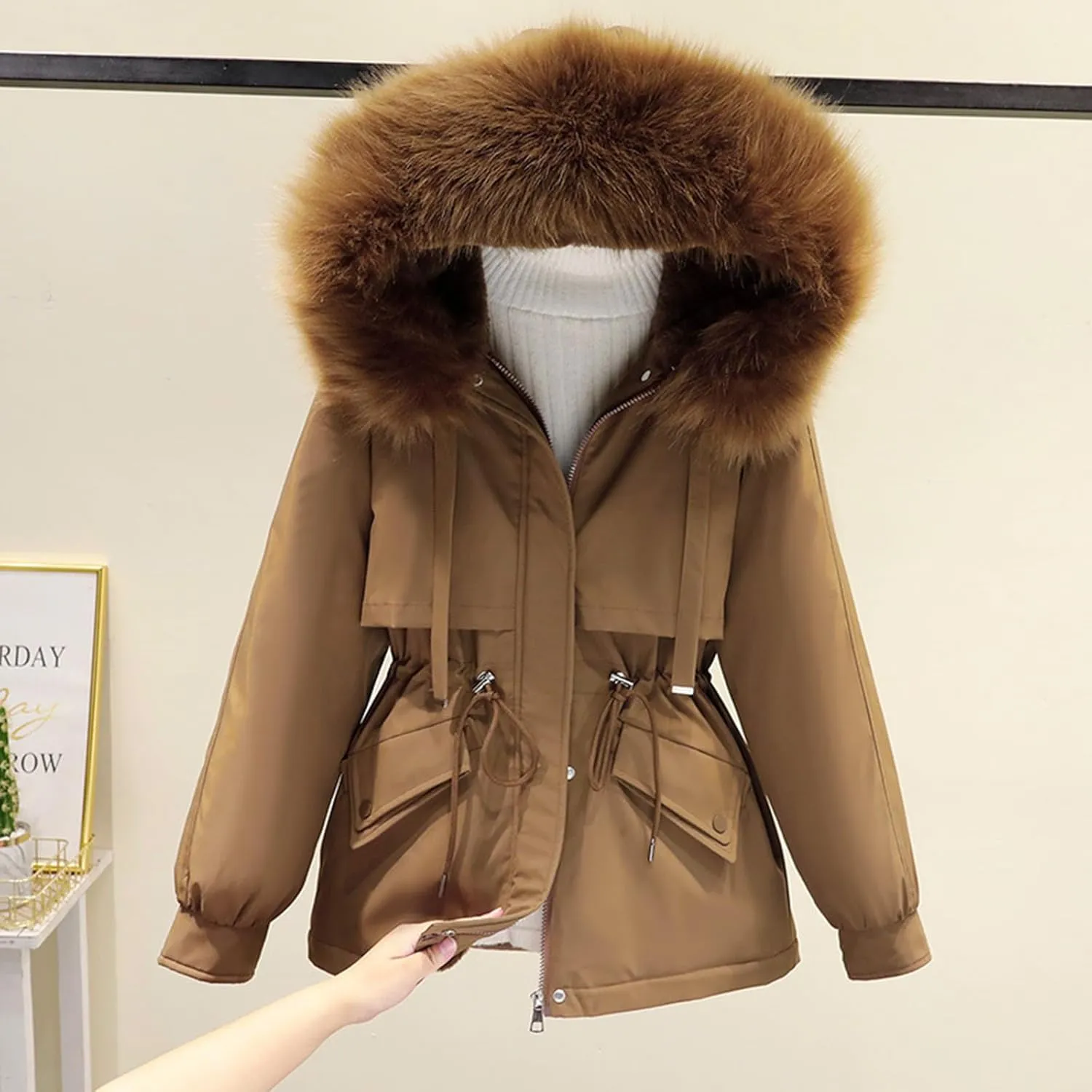 Smoneyful Womens Down Jacket with Hood Thicked Puffer Jacket Packable Cotton-Padded Jacket Winter Loose Parka Jacket Coat